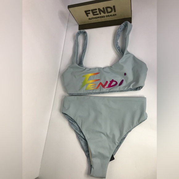 💯 - New Authentic Fendi Brush Logo Reversible Two-Piece Swimsuit - Picture 10 of 14